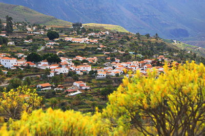 Scenic view of town and landscape