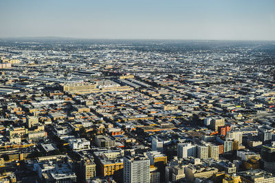 High angle view of buildings against clear sky