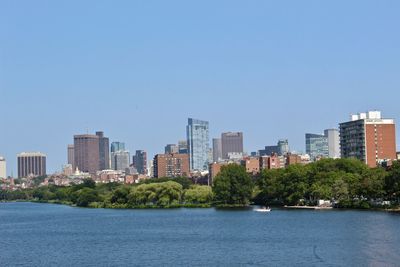 City buildings against blue sky