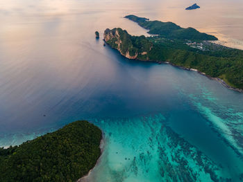 High angle view of bay against sky