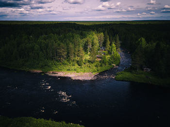 Scenic view of river amidst trees against sky