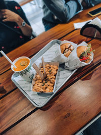 High angle view of food on table