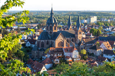 High angle view of buildings in city