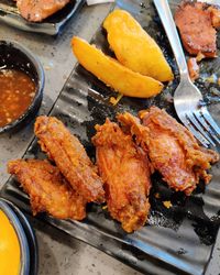High angle view of food in tray