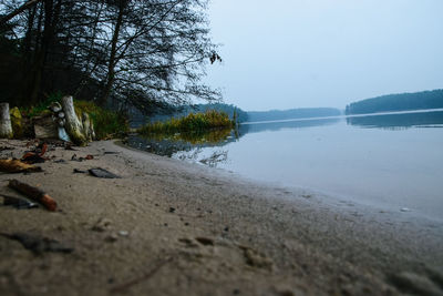 Scenic view of beach against clear sky