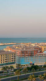 High angle view of beach against clear sky