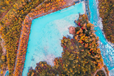 Aerial view of lake during autumn