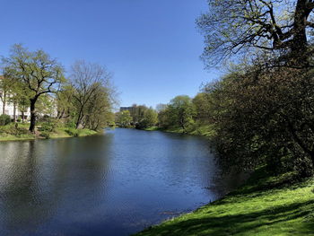 Scenic view of lake against clear sky