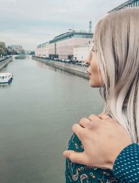 Portrait of woman by river