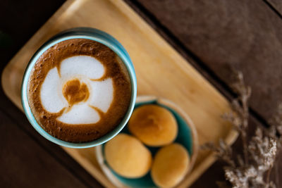 High angle view of coffee on table