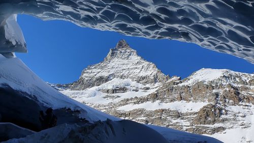Scenic view of snowcapped matterhorn against sky and glacier