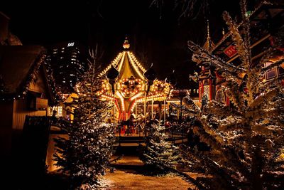 Illuminated christmas tree at night