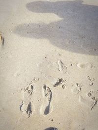 High angle view of footprints on sand