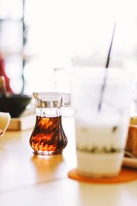 Close-up of wine in glass on table