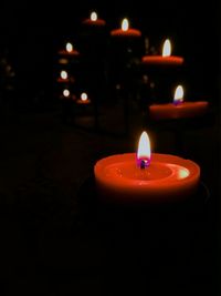 Close-up of illuminated tea light candle