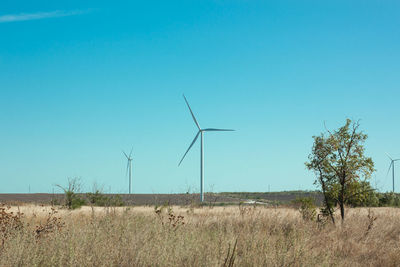 Wind turbines energy converters grass field local eco wind farm green ecological electricity