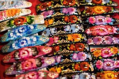 Full frame shot of multi colored hair clips for sale in market