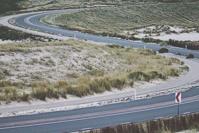 High angle view of highway by street