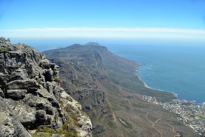 Scenic view of mountains against clear blue sky