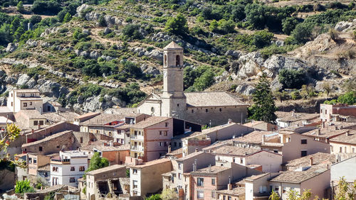 High angle view of buildings in city