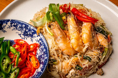 High angle view of meal served in bowl