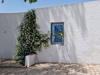 Open door on wall of building