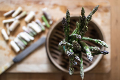 High angle view of vegetables on table