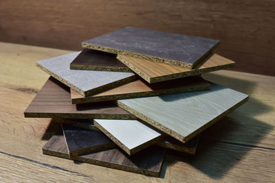 High angle view of books on table