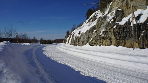 Snow covered landscape against sky