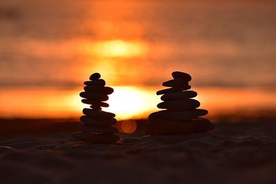 Stone stacks at sunset