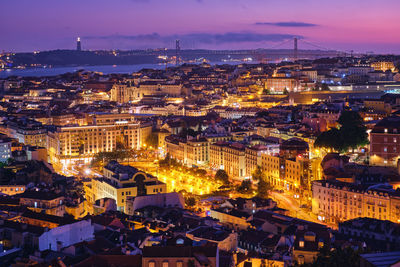 Evening view of lisbon from miradouro da senhora do monte viewpoint. lisbon, portugal