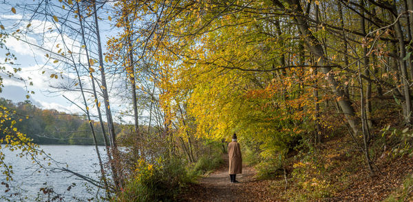 Scenic view of lake amidst trees during autumn