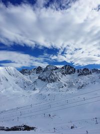 Scenic view of snowcapped mountains against sky