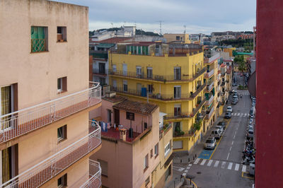 High angle view of buildings in city