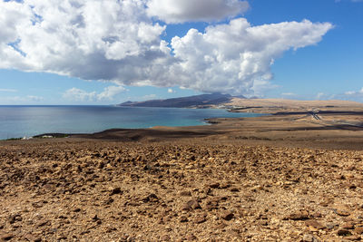 Panoramic view peninsula jandia on canary island fuerteventura, spain with coastline and mountain