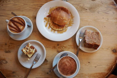 High angle view of breakfast on table