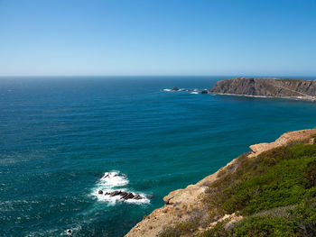 Scenic view of sea against clear sky