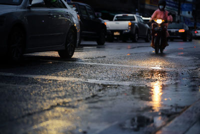 Surface level of wet road in city during rainy season