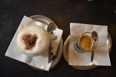 High angle view of coffee on table