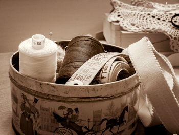 Close-up of old stack of bottles