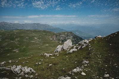 Scenic view of rocky mountains against sky