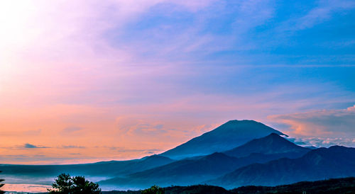 Scenic view of silhouette mountains against sky during sunset