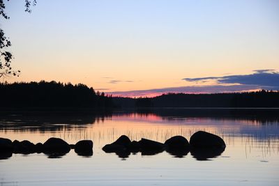 Scenic view of lake against sky during sunset