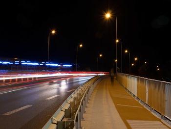 Light trails on road at night