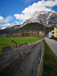 Scenic view of snowcapped mountains against sky