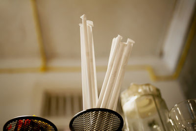Close-up of objects on table at home
