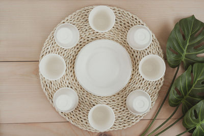 High angle view of empty plate on table