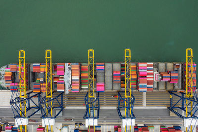 High angle view of multi colored flags in row