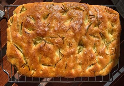 High angle view of food on barbecue grill