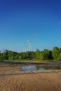 Scenic view of field against clear blue sky